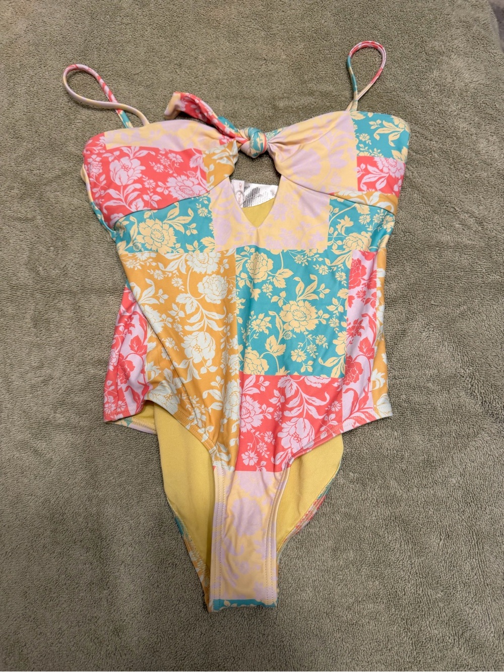O'Neill Patchwork Floral One-Piece Swimsuit in Coral, Teal, Yellow